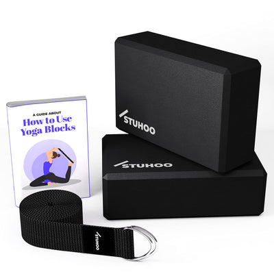STUHOO Yoga Blocks 2 pack and Yoga Strap Includes Descriptive E-book for Beginners Sturdy Yoga Brick & Lightweight Eva Foam Block Support Deepen Poses, Provides Strength & Stability for Pilates Practice