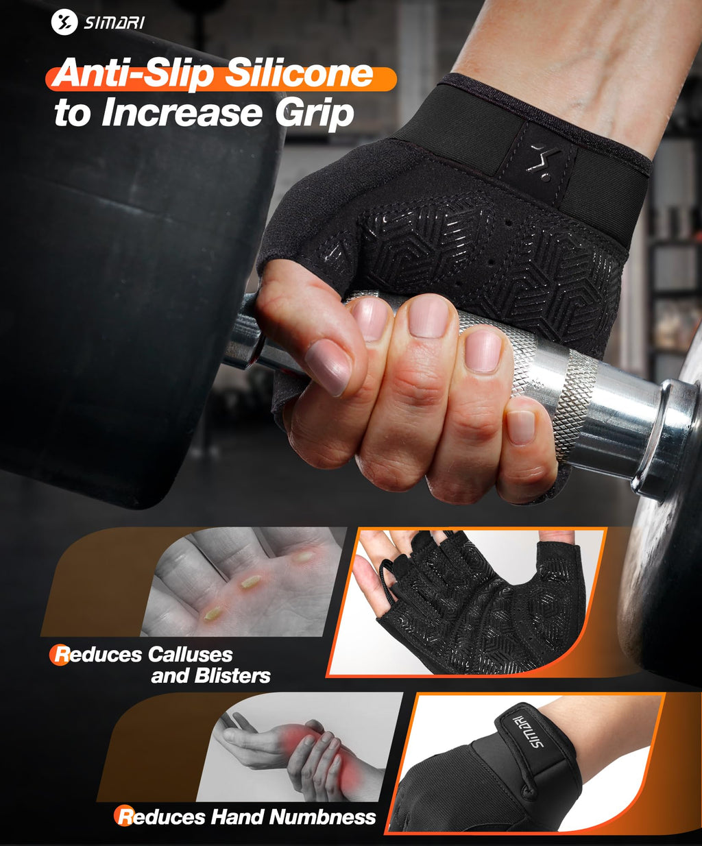 SIMARI Breathable Workout Gloves for Men & Women, Weight Lifting Gloves with Padded, Grip, Full Palm Protection, Gift for Gym Exercise, Cycling, Weightlifting Training, Fitness, Black, Pink, Size
