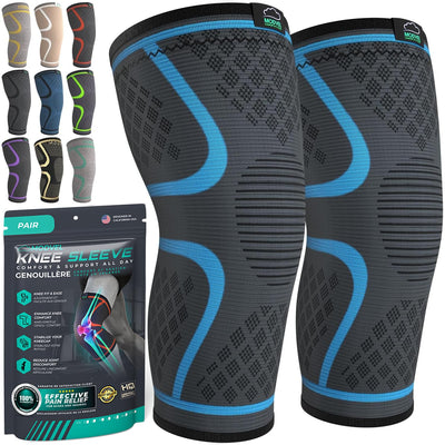 Modvel Compression Knee Brace for Women & Men, 2-Pack Knee Brace for Running Knee Pain, Knee Support Compression Sleeve, Workout Sports Knee Braces for Meniscus Tear, ACL & Arthritis Pain Relief
