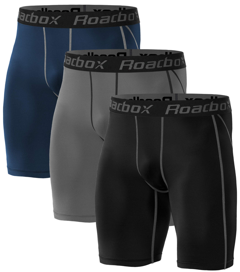 Roadbox Compression Shorts for Men, 3 Pack Athletic Workout Underwear, Running Gym Spandex Base Layer Boxer Briefs