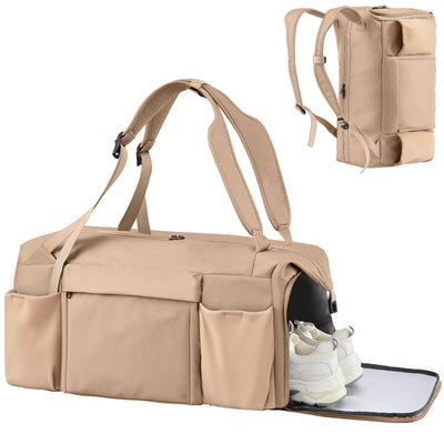 Gym Bag for Men with 2 Upgraded Bottle Holders Convertible Duffle Bag and Gym Backpack Waterproof Sports Bags with Shoes Compartment and Wet Pocket - Black