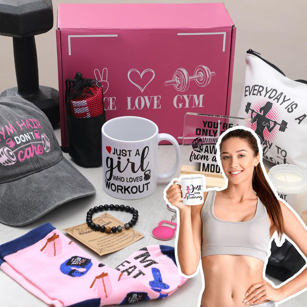 Coume 11 Sets Fitness Gifts for Women Cross Gifts Pink Workout Presents Country Christmas Gym Marathon Running Presents(Cute Style)