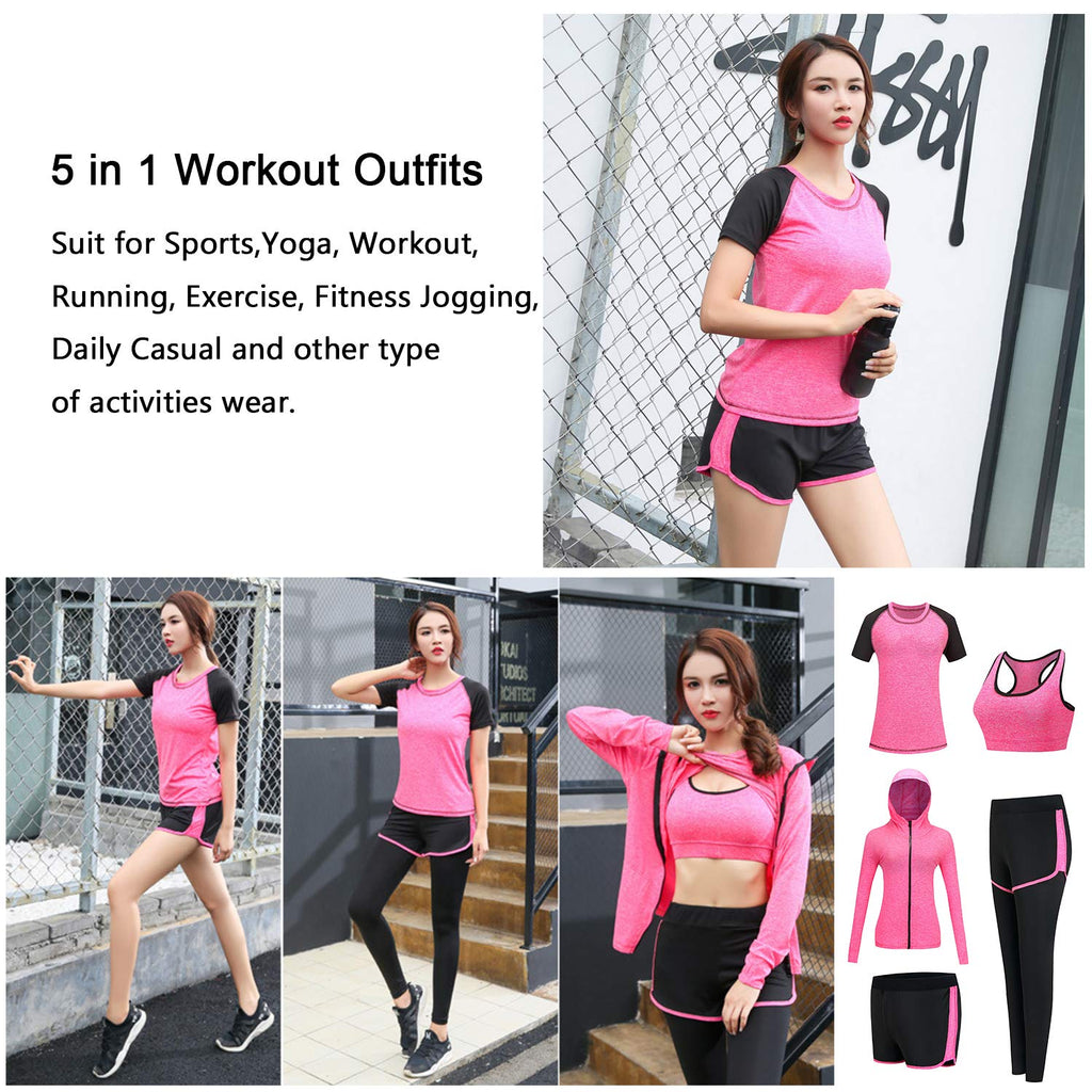 5pcs Workout Outfits for Women Athletic Sets Sport Suits Yoga Gym Fitness Exercise Clothes Jogging Tracksuits