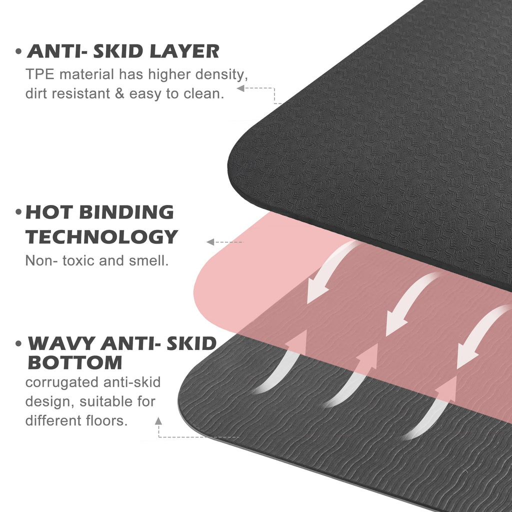 Yoga Mat Non Slip, Pilates Fitness Mats, Eco Friendly, Anti-Tear 1/4" Thick Yoga Mats for Women, Exercise Mats for Home Workout with Carrying Sling and Storage Bag