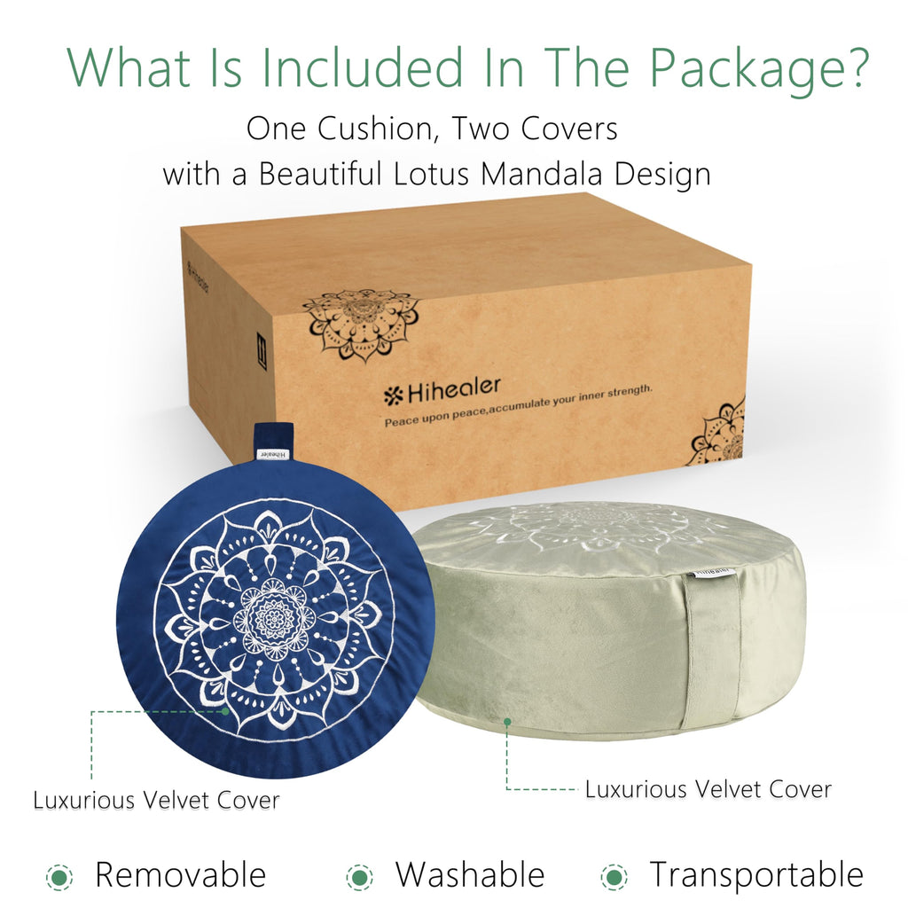 Hihealer Meditation Cushion, Traditional Tibetan Meditation Pillow Velvet Cover - Large Floor Cushion Seating for Adults - Yoga Buckwheat Bolster for Women、Moms