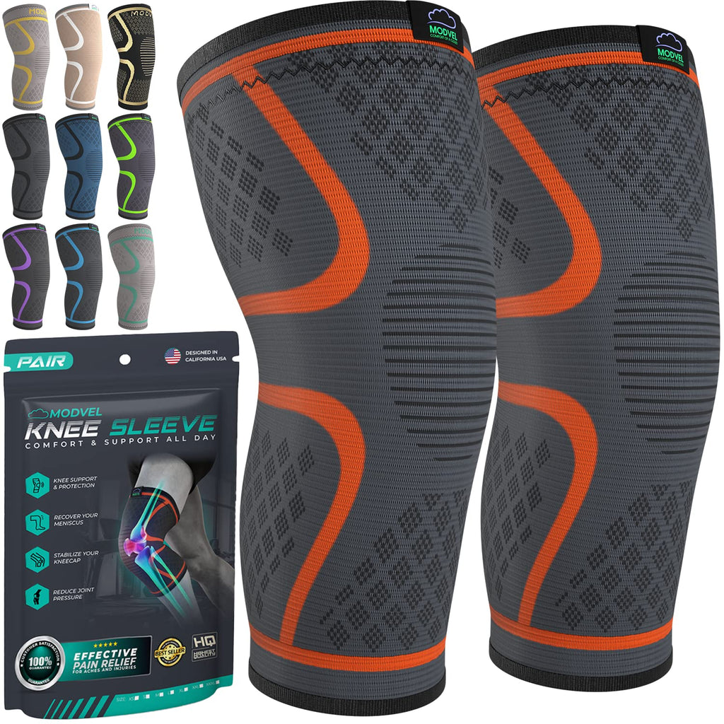 Modvel Compression Knee Brace for Women & Men, 2-Pack Knee Brace for Running Knee Pain, Knee Support Compression Sleeve, Workout Sports Knee Braces for Meniscus Tear, ACL & Arthritis Pain Relief