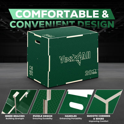 Yes4All 3 in 1 Non-Slip Wooden Plyo Box, Step Up Box for Workout, Plyometric Jump Box for Skipping, Jumping, Lunges, Squats, Dips