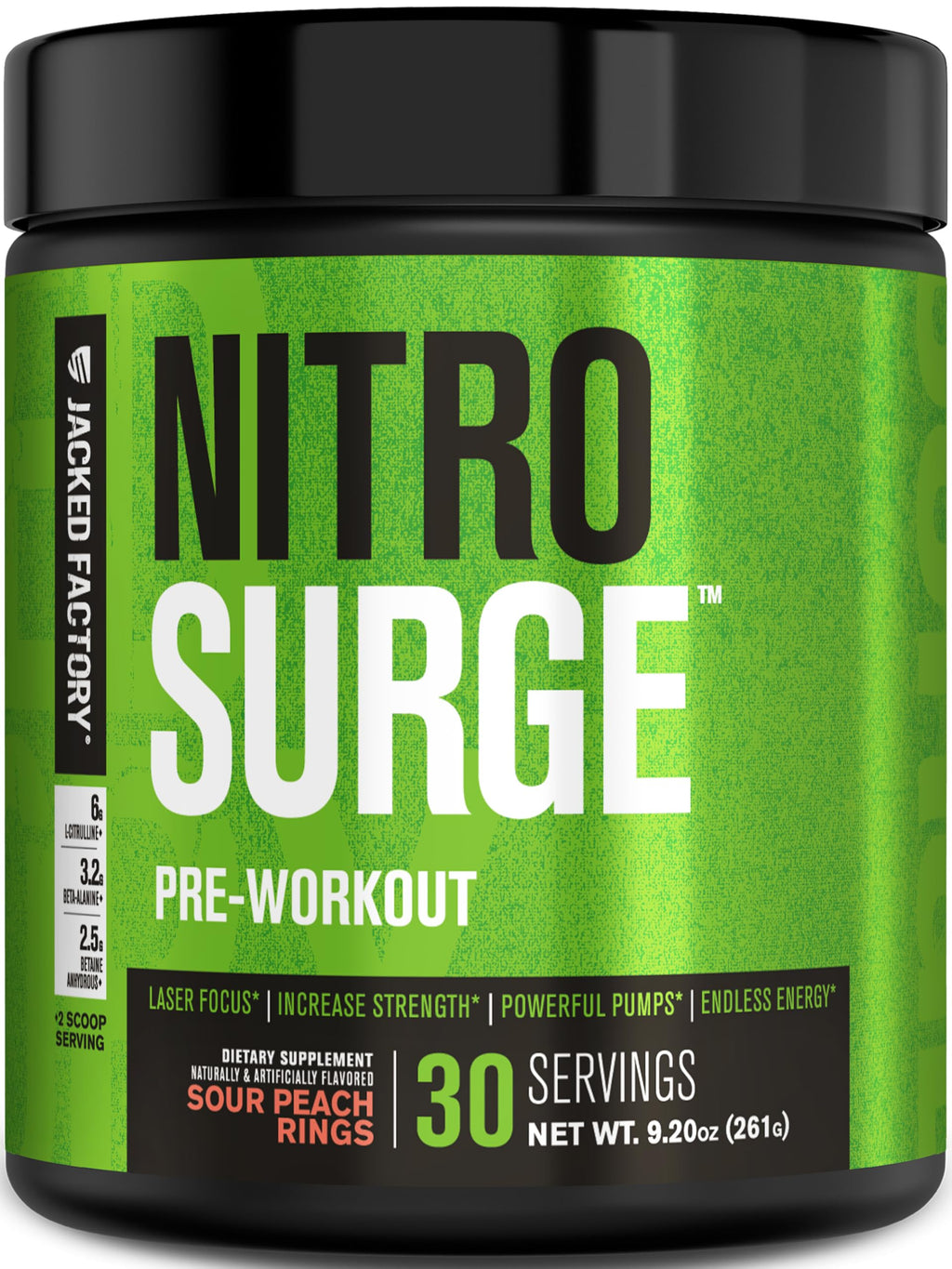 Jacked Factory NITROSURGE Pre Workout Supplement - Endless Energy, Instant Strength Gains, Clear Focus, Intense Pumps - NO Booster & Preworkout Powder with Beta Alanine - 30 Servings, Cherry Limeade