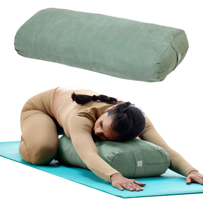 Gaiam Round Yoga Bolster Pillow, Soft Meditation Cushion for Yoga, Massage and Back Support, Breathable Cotton Fill, Zippered Microfiber Cover, Easy-Carry Handle, Machine Washable