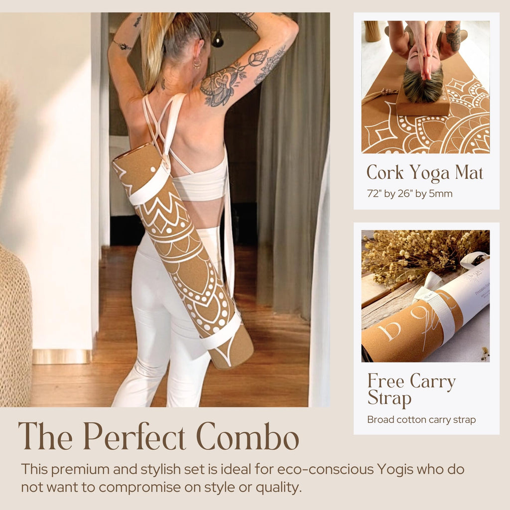 Premium Cork Yoga Mat Large 72"x26" – 5mm Thick Natural Rubber Cushioning - Non Slip Grip for Hot Yoga - Optional Alignment Lines & Elegant Yoga Bag Or Strap