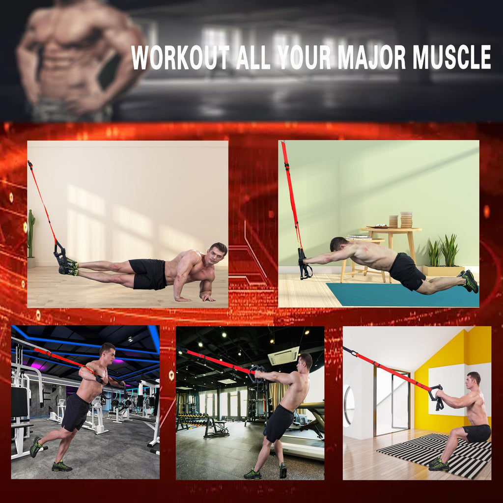 Bodyweight Resistance Training Straps, Complete Home Gym Fitness Trainer kit for Full-Body Workout, Included Door Anchor, Extension Strap, Fitness Guide