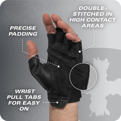 Power Gloves 3.0 - Durable Half Finger Weightlifting Gloves with Adjustable Wrist Closure, Breathable Leather Palm, Men's