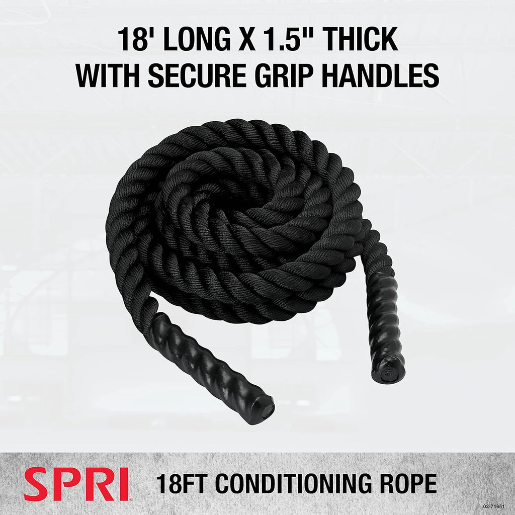 SPRI Battle Rope - Weighted Rope for Strength Training, Working Out, and High-Intensity Workouts for Building Stamina and Endurance - Durable Conditioning Rope - 18ft Long with 1.5" Thickness