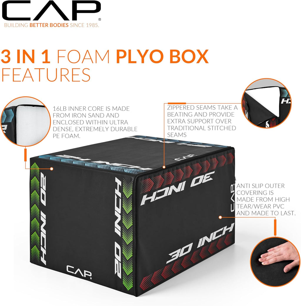 CAP Barbell 3-in-1 Foam Plyometric Jump Box – Adjustable Heights for Home Gym, HIIT, Step-Ups, Agility Drills & Strength Training