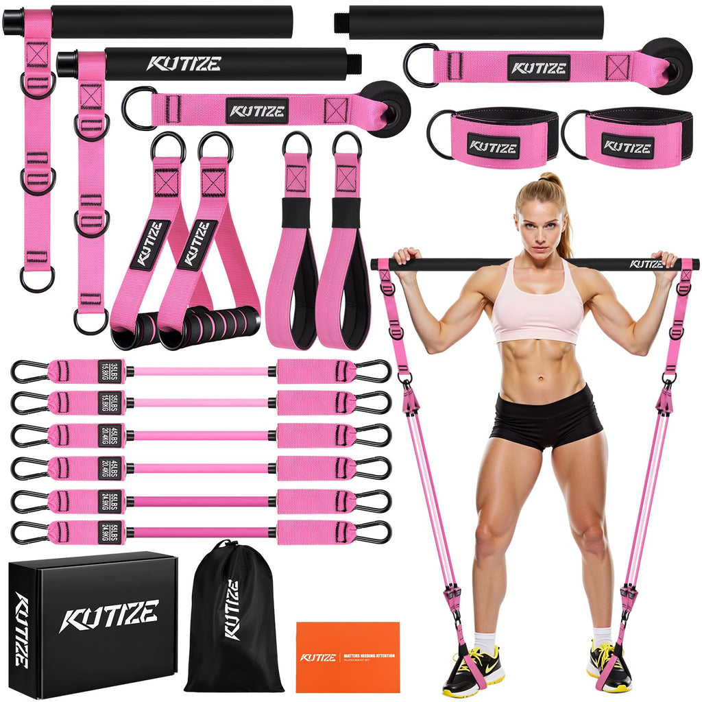 Pilates Bar Kit with Resistance Bands, Heavy Duty Pilates Equipment for Men, Strength Training Bar for Legs, Hip, Back, Arm, Abs, Chest, Shoulders, Portable Home Gym Full Body Workout Equipment
