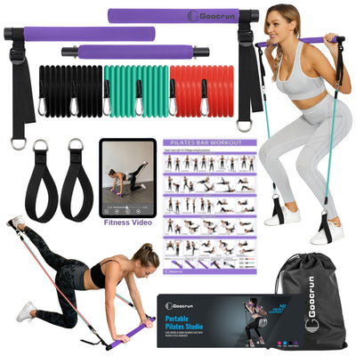 Portable Pilates Bar Kit with Resistance Bands for Men and Women - 3 Set Exercise Resistance Bands - Multifunctional Home Gym - Supports Full-Body Workouts – with Fitness Poster and Video