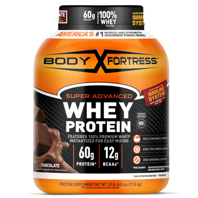 Body Fortress Super Advanced Whey Protein Powder, Strawberry, Immune Support (1), Vitamins C & D Plus Zinc, 1.78 lbs