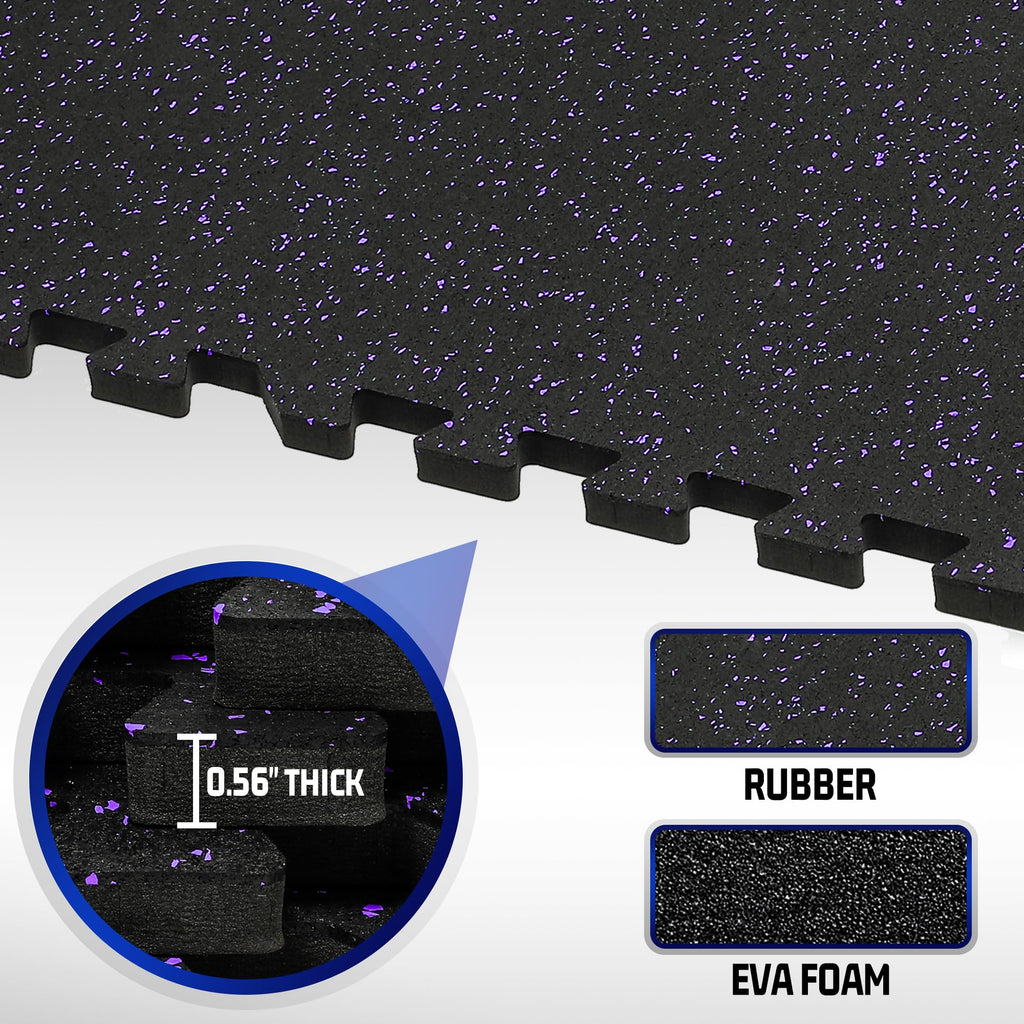 SUPERJARE 0.56'' Thick 12 Pcs 48 Sq Ft Rubber Top Exercise Equipment Mats, High Density EVA Foam Mats with Rubber Top, Interlocking Gym Flooring for Home Gym, Protective Workout Mat, Black/Grey