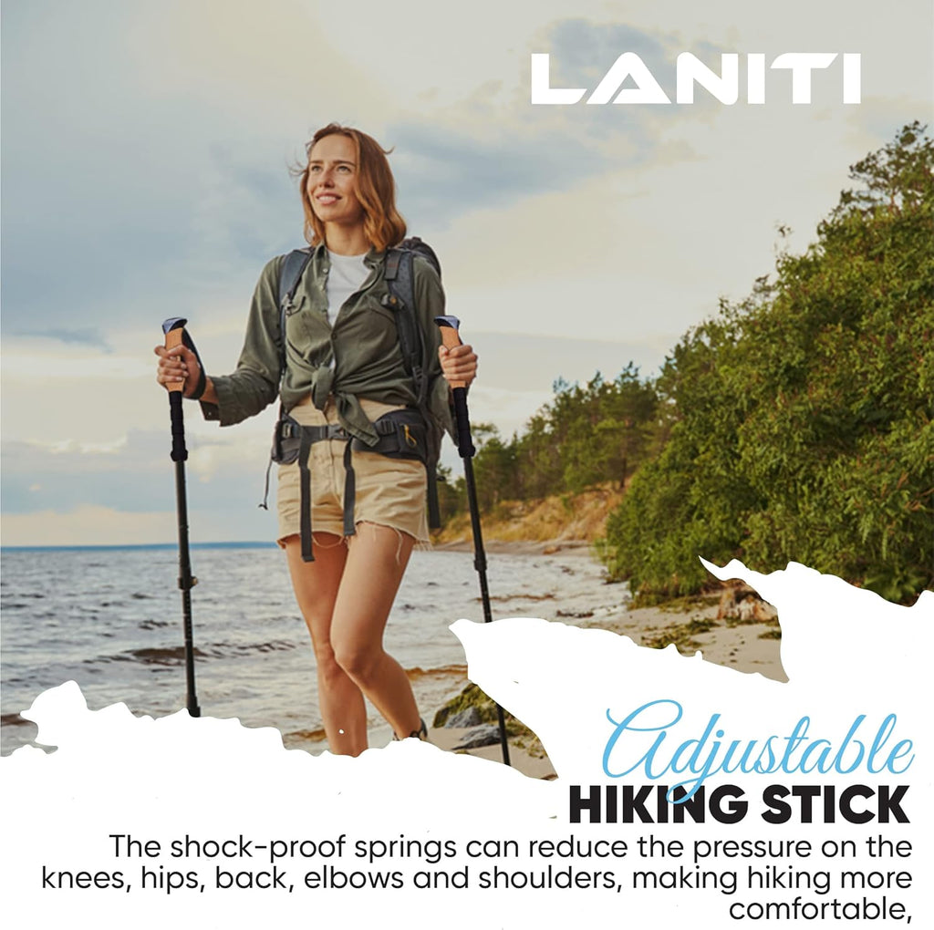 Laniti Nordic Walking Sticks – Adjustable Hiking Poles Expandable to 54" – Lightweight Trekking Poles with 10 Tips – Shock-Absorbing Carbon Fiber & Aluminum – for Men, Women