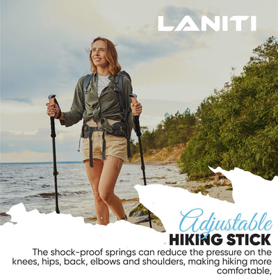 Laniti Nordic Walking Sticks – Adjustable Hiking Poles Expandable to 54" – Lightweight Trekking Poles with 10 Tips – Shock-Absorbing Carbon Fiber & Aluminum – for Men, Women