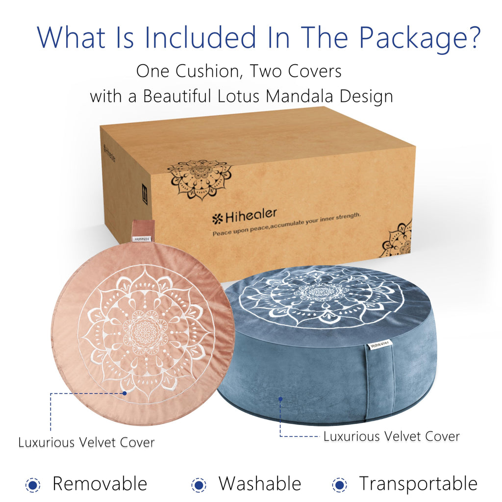 Hihealer Meditation Cushion, Traditional Tibetan Meditation Pillow Velvet Cover - Large Floor Cushion Seating for Adults - Yoga Buckwheat Bolster for Women、Moms