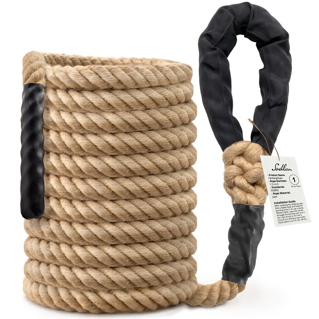 Climbing Rope Gym Workout - 1.5 Inch Diameter 10FT 15FT 20FT 25FT 30FT 35FT Heavy Duty Jute Thick Ropes for Adults Strength Training Outdoor Tree Swing Indoor Home Fitness Exercise