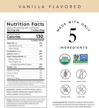Truvani Vegan Pea Protein Powder | Vanilla | 20g Organic Plant Based Protein | 18 Servings | Keto | Gluten & Dairy Free | Low Carb | No Added Sugar
