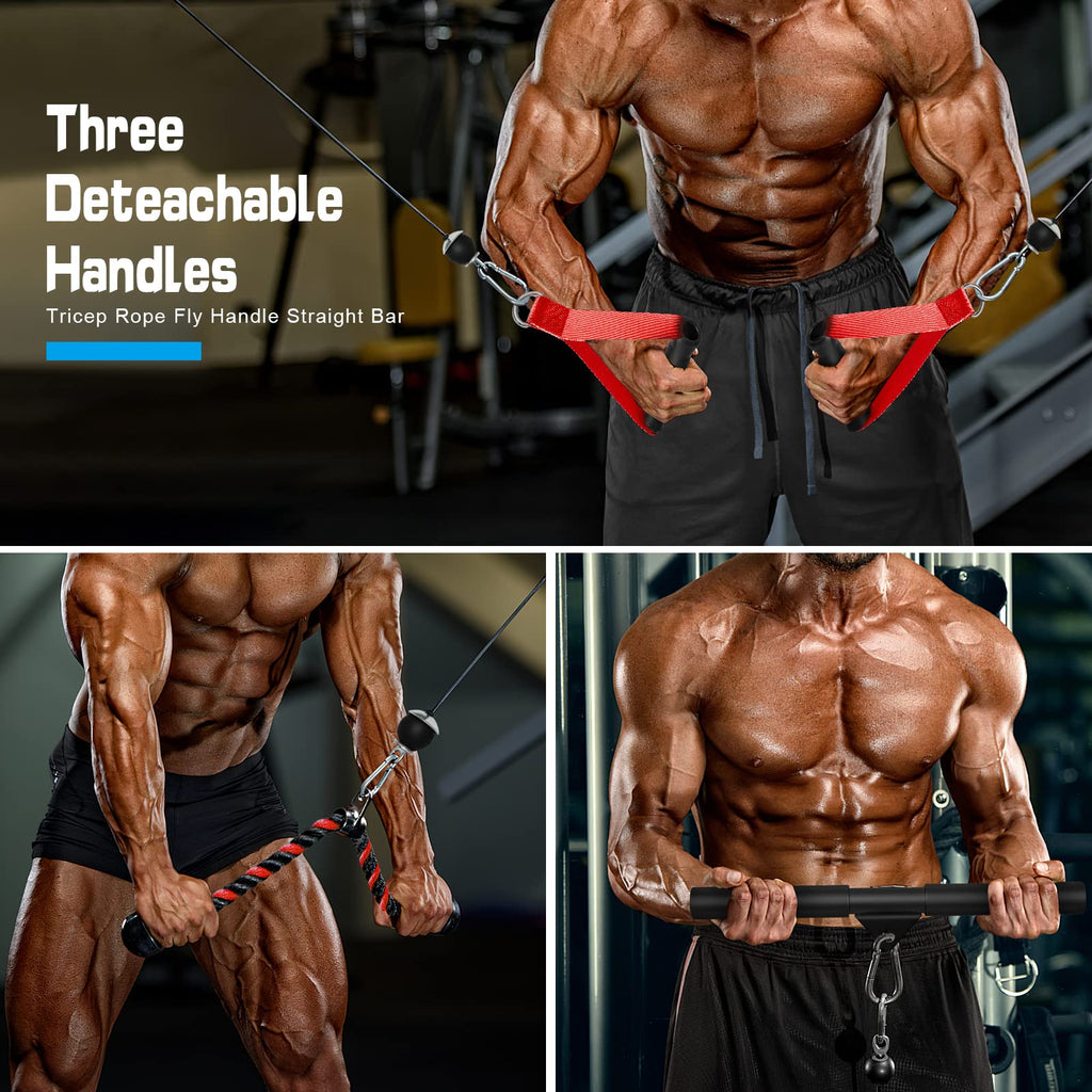 SERTT Weight Cable Pulley System Gym, Upgraded Cable Pulley Attachments for LAT Pull Down, Biceps Curl, Tricep, Arm Workouts - Home Gym Add On Equipment