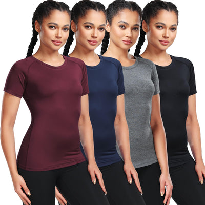 CADMUS 3/4/5 Pack Women's Compression Shirt Running Athletic T-Shirts Workout Tops Baselayer Short Sleeve Yoga Gym Sports