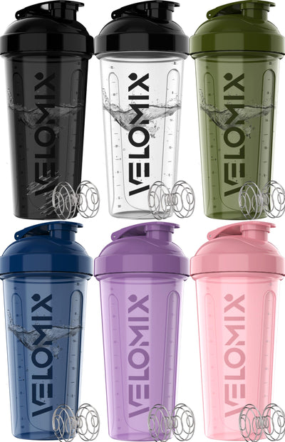 VELOMIX -6 PACK- 28 oz Protein Shaker Bottle for Protein Mixes - 6x Wire Whisk | Leak Proof Shaker Cups for Protein Shakes | Protein Shaker Bottle Pack | Protein Shake Cup (Earth Tones Collection)