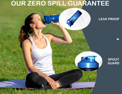 2 Pack 45 oz Protein Shaker Bottles with Wire Whisk – BPA-Free, Leak-Proof Shaker Cups for Protein Shakes & Smoothies – Large Plastic Mixer Bottle – Classic White & Cobalt Blue.