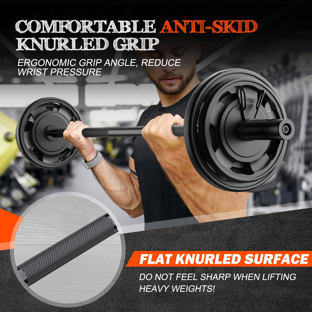 57" Olympic Barbell Bar, 2" Standard Straight Barbell Bars for Weight Lifting Bar for Bench Press/Squats/Hip Thrusts/Lunges/Biceps- Home Gym Weight Bar- 2 Spring Collars(500lb Weight Capacity)