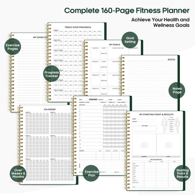 Fitness Workout Journal for Women & Men, A5(5.5" x 8.2") Workout Log Book Planner for Tracking, Progress, and Achieving Your Wellness Goals - Green