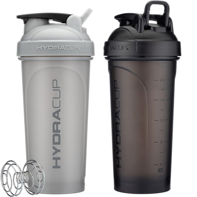 Hydra Cup ProFlow [2 Pack] 28 oz Shaker Bottles for Protein Shakes, Shaker Cups with Ball Blender Whisk, Shaker Bottle with Handle, Travel To Go, BPA Free (Black & Grey, 28oz)