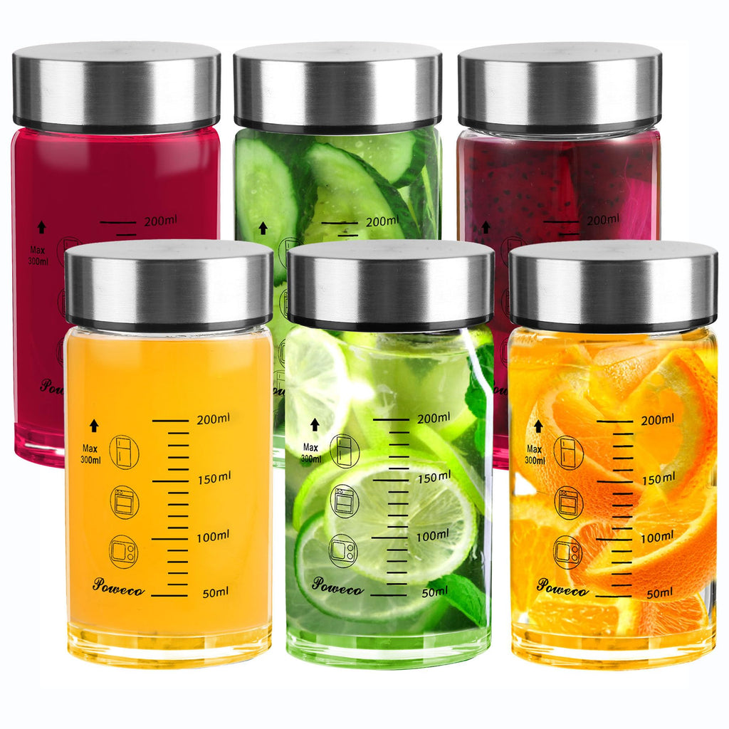 Glass Juice Bottles 4 Pack 20 oz - Wide Mouth Glass Water Bottles with Lids - for Juicing, Protein, Smoothie, Milk, Reusable, BPA Free, Stainless Steel Lids, Blender, Shaker Bottle (20oz/600ml)