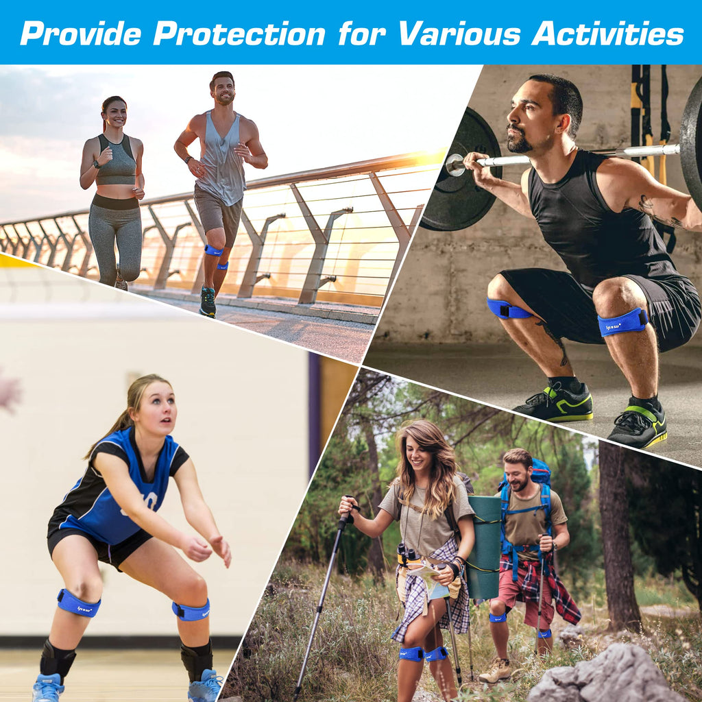 IPOW 2 Pack Knee Pain Relief & Patella Stabilizer Knee Strap Brace Support for Hiking, Soccer, Basketball, Running, Jumpers Knee, Tennis, Tendonitis, Volleyball & Squats, Black