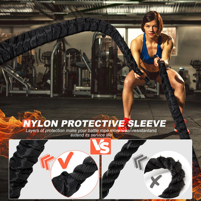 Battle Ropes for Home Gym Exercise: 1 Inch Diameter 9.2 FT Length Workout Rope Exercise Rope Training Ropes with Protective Sleeve for Kids Men Women Exercise Fitness & Strength Training