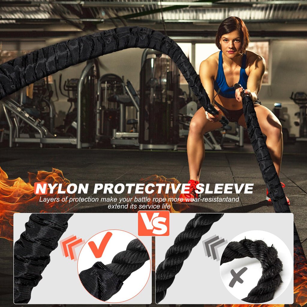 Battle Ropes for Home Gym Exercise: 1 Inch Diameter 9.2 FT Length Workout Rope Exercise Rope Training Ropes with Protective Sleeve for Kids Men Women Exercise Fitness & Strength Training