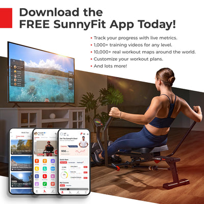 Sunny Health & Fitness Multi-Function Premium Magnetic Rowing Machine, Bicep Curls, Upward Rows, Seated Rows, Foldable Slide Rails, Digital Monitor, Optional Free SunnyFit App Connection