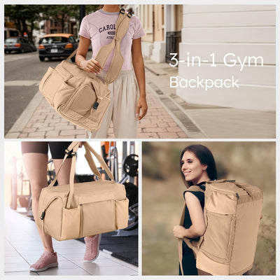 Gym Bag for Men with 2 Upgraded Bottle Holders Convertible Duffle Bag and Gym Backpack Waterproof Sports Bags with Shoes Compartment and Wet Pocket - Black