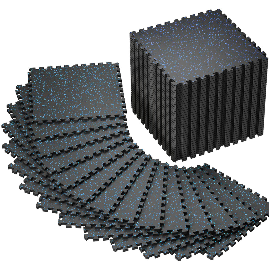 SUPERJARE 0.56'' Thick 12 Pcs 48 Sq Ft Rubber Top Exercise Equipment Mats, High Density EVA Foam Mats with Rubber Top, Interlocking Gym Flooring for Home Gym, Protective Workout Mat, Black/Grey