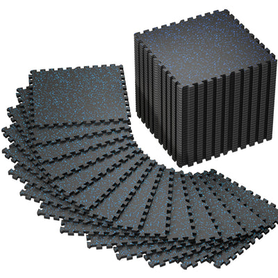 SUPERJARE 0.56'' Thick 12 Pcs 48 Sq Ft Rubber Top Exercise Equipment Mats, High Density EVA Foam Mats with Rubber Top, Interlocking Gym Flooring for Home Gym, Protective Workout Mat, Black/Grey