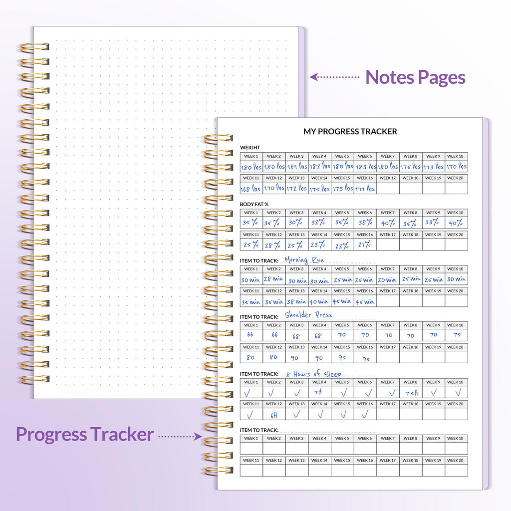 Fitness Journal Workout Planner for Women & Men, A5 (6.4" x 8.3") Workout Journal Log Book Planner Gift for Track Gym Essentials, Home Workouts, Track Progress, Achieve Wellness Goals, Pink