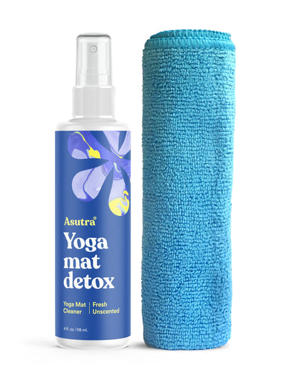 ASUTRA Yoga Mat Cleaner Spray (Energizing Peppermint), 4 fl oz - No Slippery Residue, Organic Essential Oils, Deep-Cleansing for Fitness Gear & Gym Equipment, Microfiber Towel Included