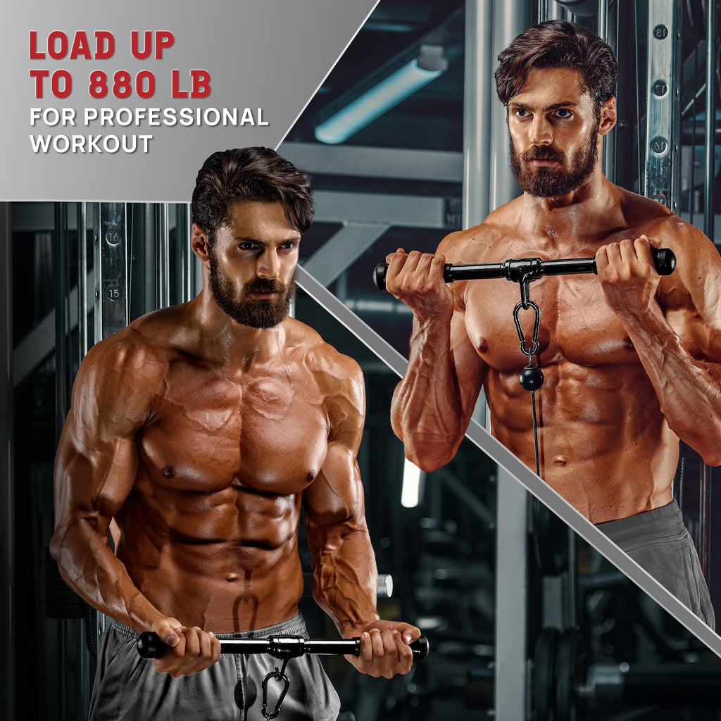 Yes4All Cable Machine Attachment, Row Handles, Tricep Rope, Straight Bar, V Bar, LAT Pulldown Accessories Load 880 LB for Home Gym