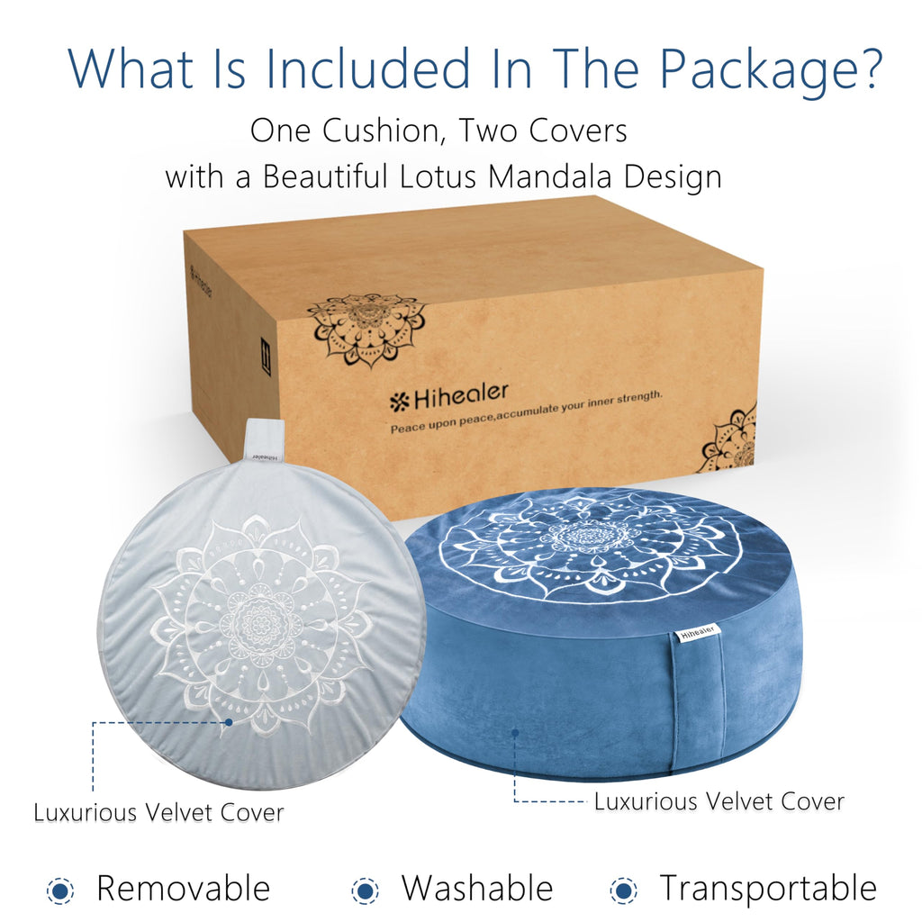 Hihealer Meditation Cushion, Traditional Tibetan Meditation Pillow Velvet Cover - Large Floor Cushion Seating for Adults - Yoga Buckwheat Bolster for Women、Moms