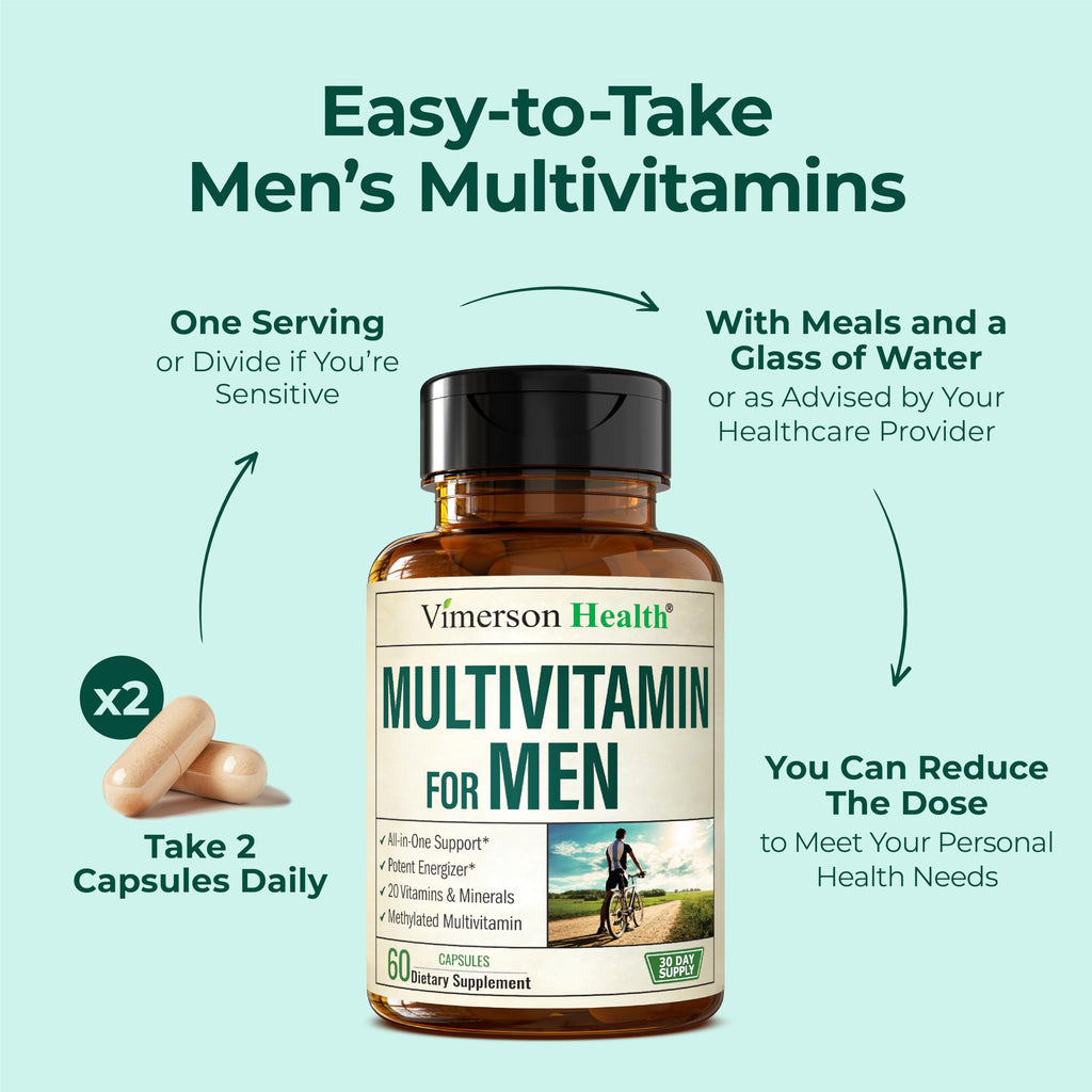 Multivitamin for Men – Methylated Mens Multivitamins & Multiminerals Capsules with Vitamin B12, A, D, C, Zinc, Magnesium & More for Complete Daily Support – High Potency Bioavailable Vitamins for Men