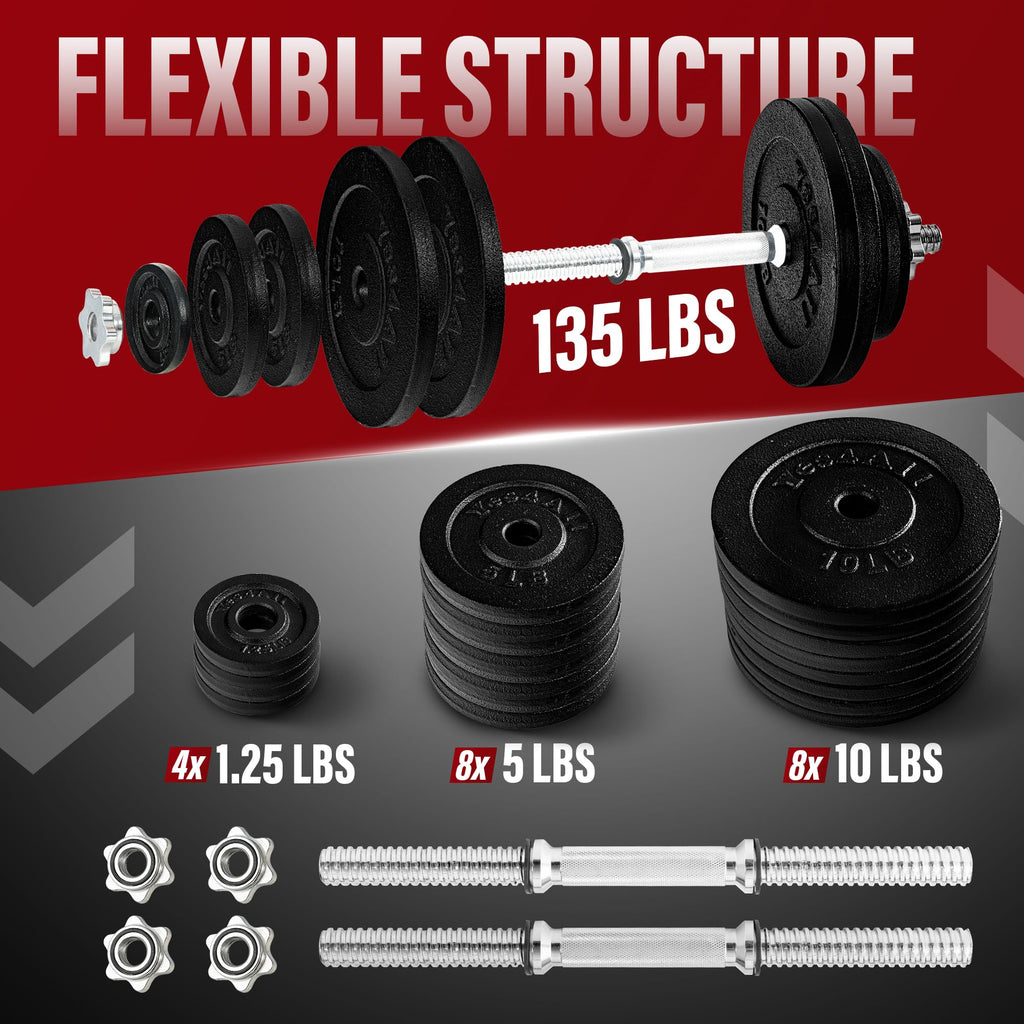 Yes4All Old School Adjustable Dumbbell Set with Weight Plates, Star Lock Collars/Connector, 40lbs to 200lbs Adjustable Weight Plates Set