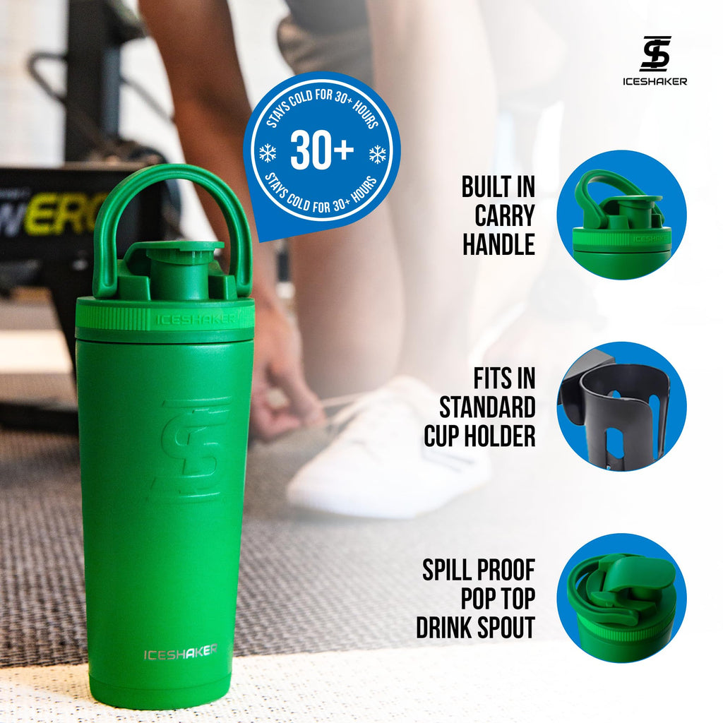 Ice Shaker Insulated Stainless Steel Shaker Bottle | 26oz, Navy/Mint | Cold for 30+ Hours | Insulated Cup with Twist-on Agitator | Odor-Free Bottle for Protein Shakes, Water, Smoothies, Cocktails