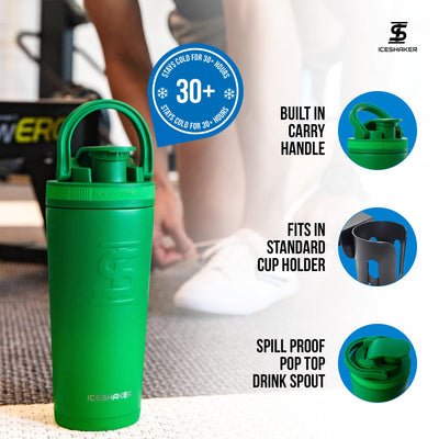 Ice Shaker Insulated Stainless Steel Shaker Bottle | 26oz, Navy/Mint | Cold for 30+ Hours | Insulated Cup with Twist-on Agitator | Odor-Free Bottle for Protein Shakes, Water, Smoothies, Cocktails